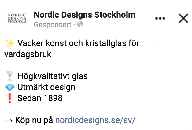 Facebook Ad Copy für Nordic Designs Stockholm